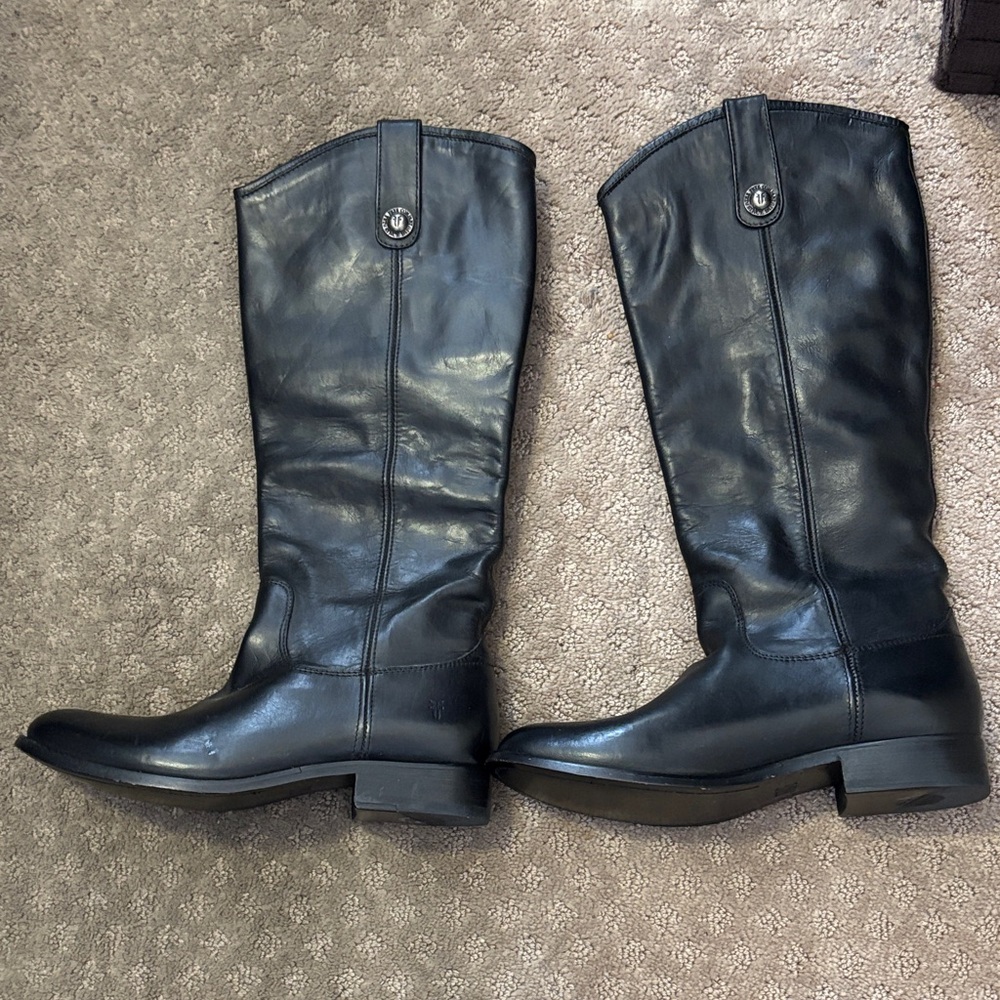 Frye Melissa Button Black Leather Riding Tall Boots- 6